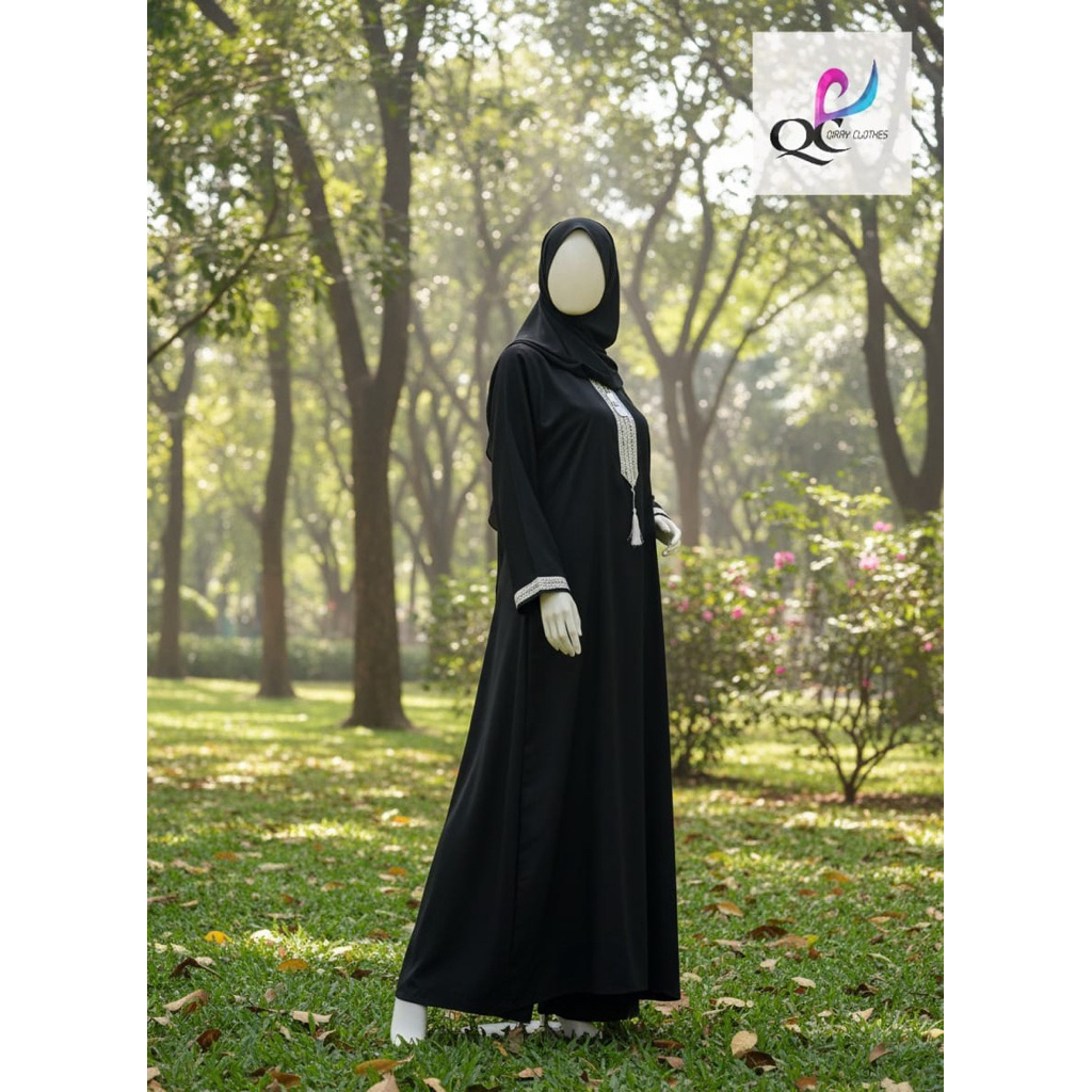 ABAYA BORDIR ETNIK DUBAI/ARABIAN hitam pekat eksklusif