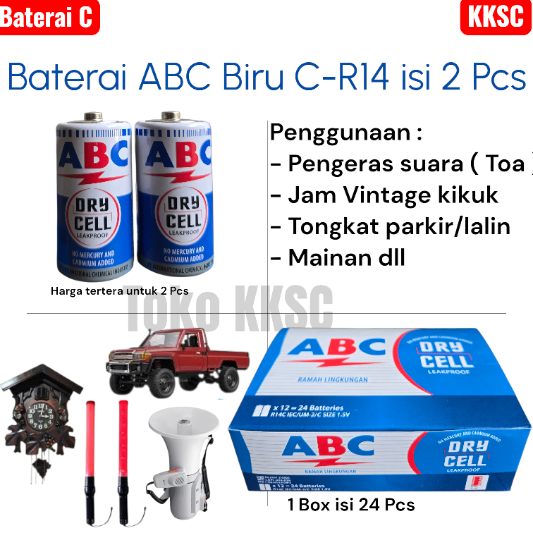 Jual batre ABC biru ukuran tanggung r14 isi 2 pcs / baterai ABC type C ...