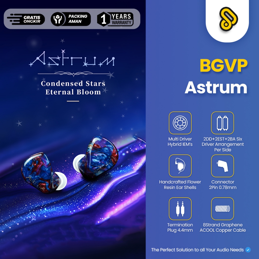 Jual BGVP Astrum 6 Driver EST Hybrid IEM 2EST+2BA+2DD In-ear 4.4mm 0.78 ...
