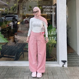 City Pants Celana Panjang Wanita Kantor Kerja Kuliah Tidur Santai Motif Garis Kulot Pinstripe