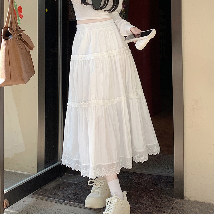 Jual yikoo-Rok panjang mixi skirt rok korea rok renda putih murni ...