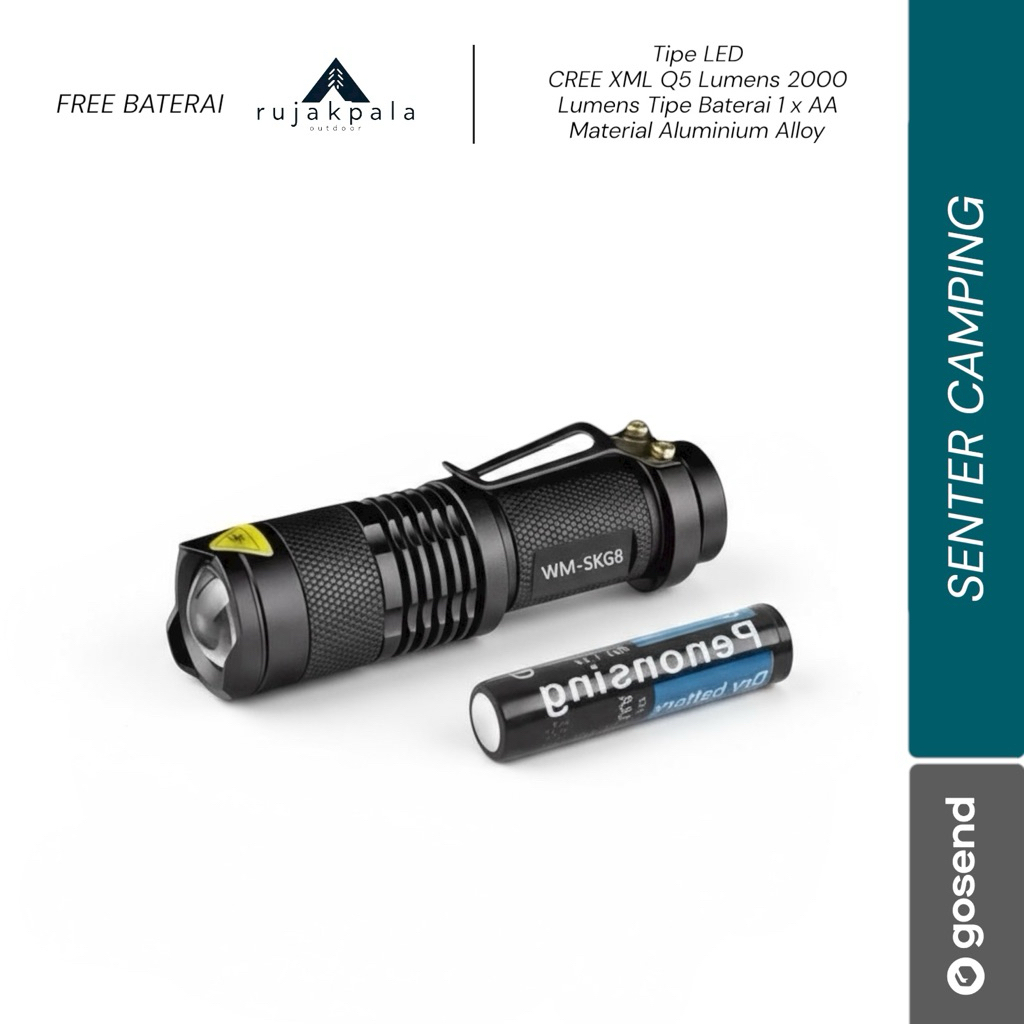 Jual senter camping super terang 2000 lumens free batrai AA / senter ...