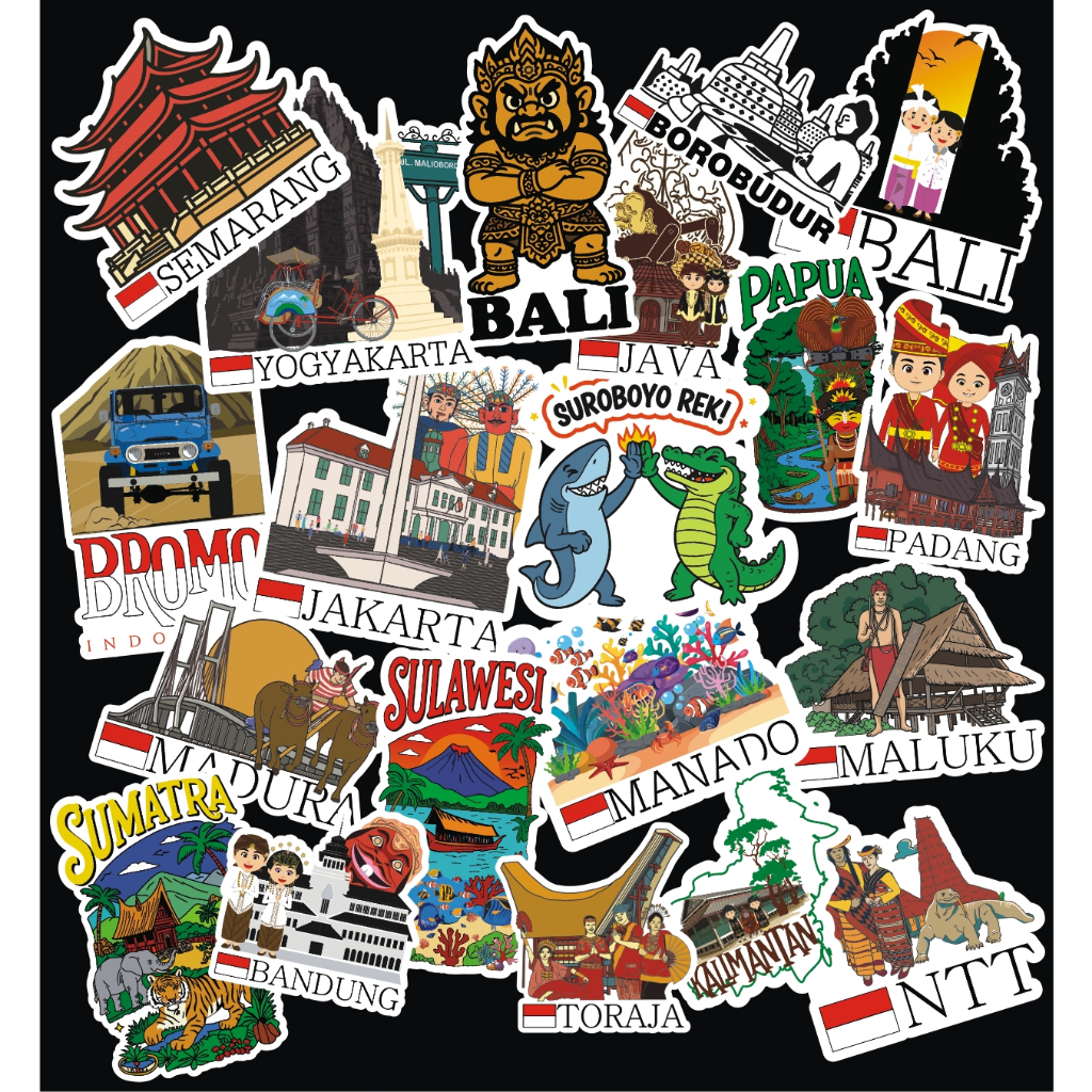 Jual indonesia sticker / sticker koper indonesia / sticker kota ...