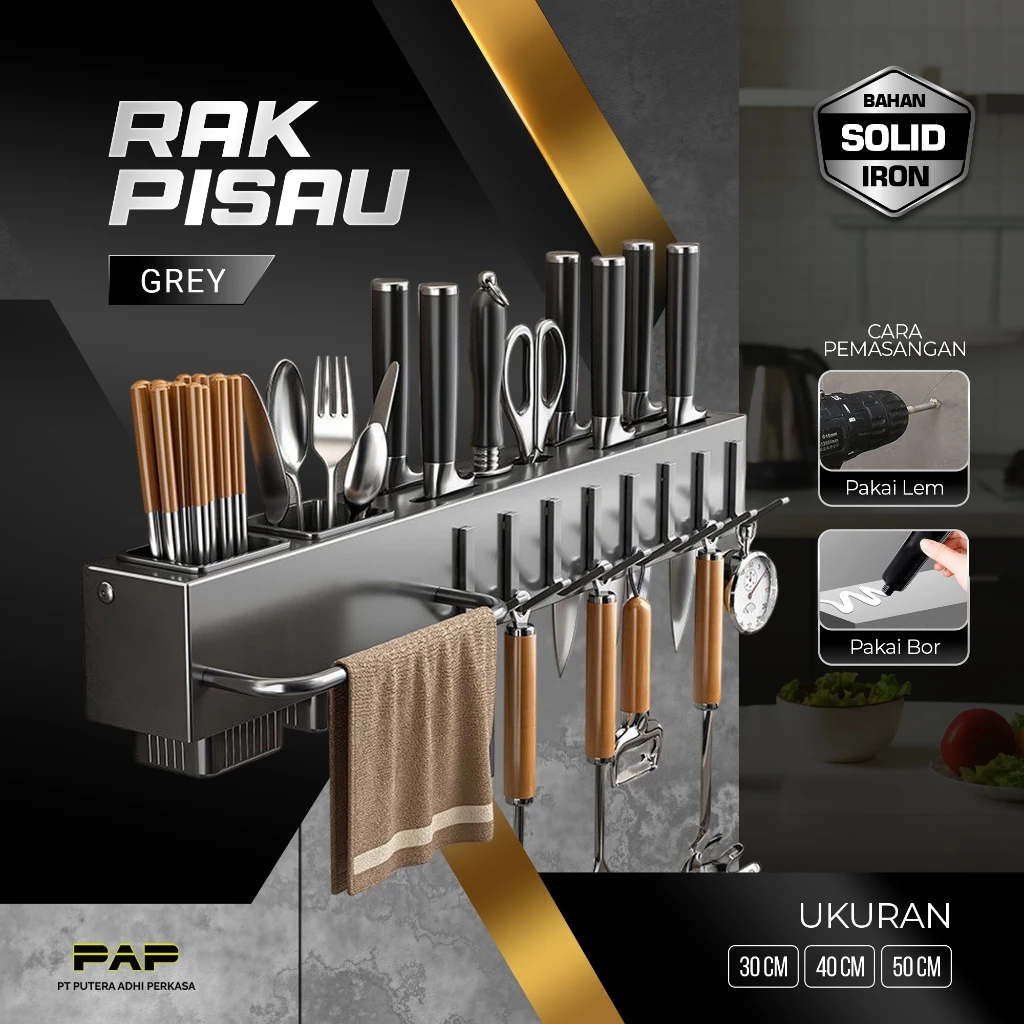 Solusi Dapur Rapi Tanpa Ribet! Rak Pisau Dinding & Sendok Gantung Tanpa Bor