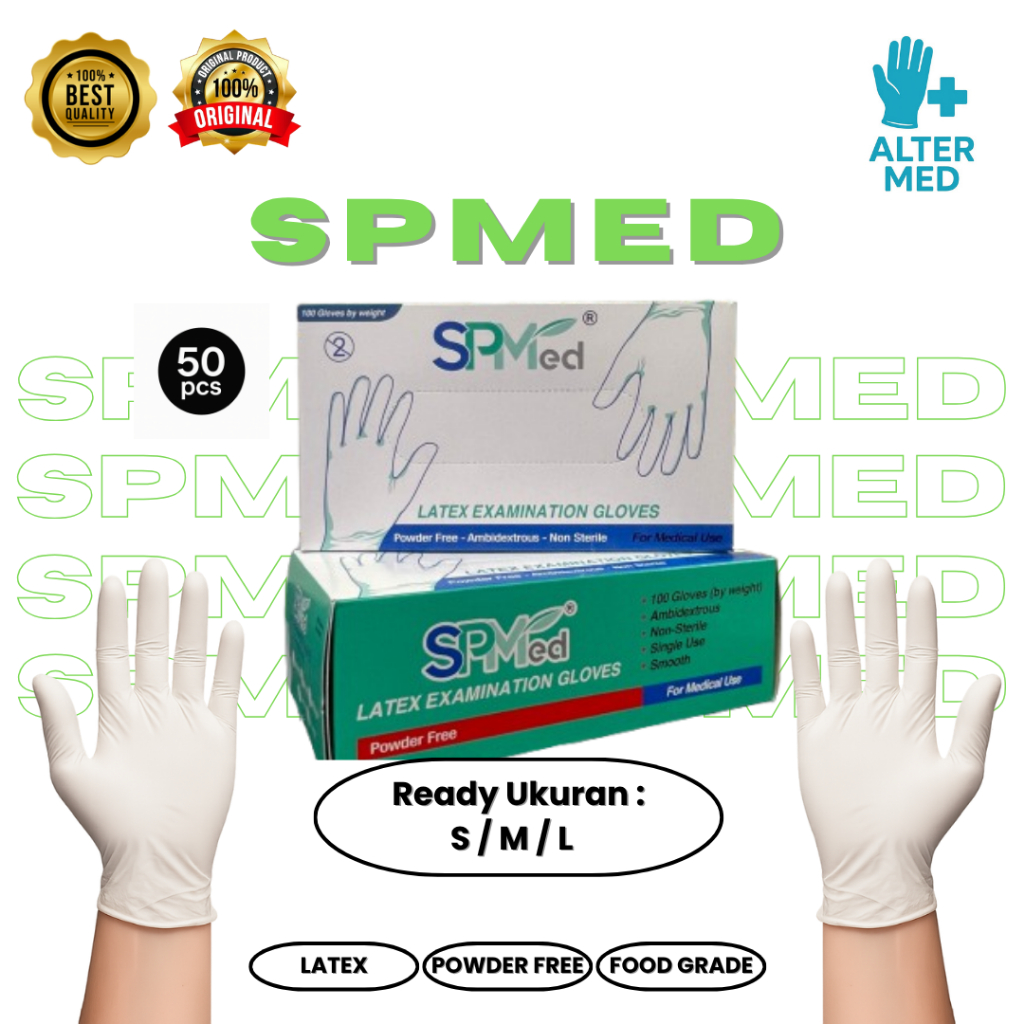 Jual sarung tangan latex SPMed powder free / non powder 50 pcs | Shopee ...