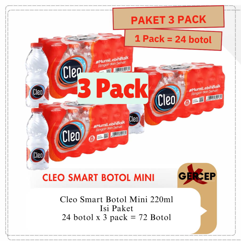 Jual [Dapat 3 Pack] Cleo Mini Botol 220ml Isi 24 Pcs | Shopee Indonesia