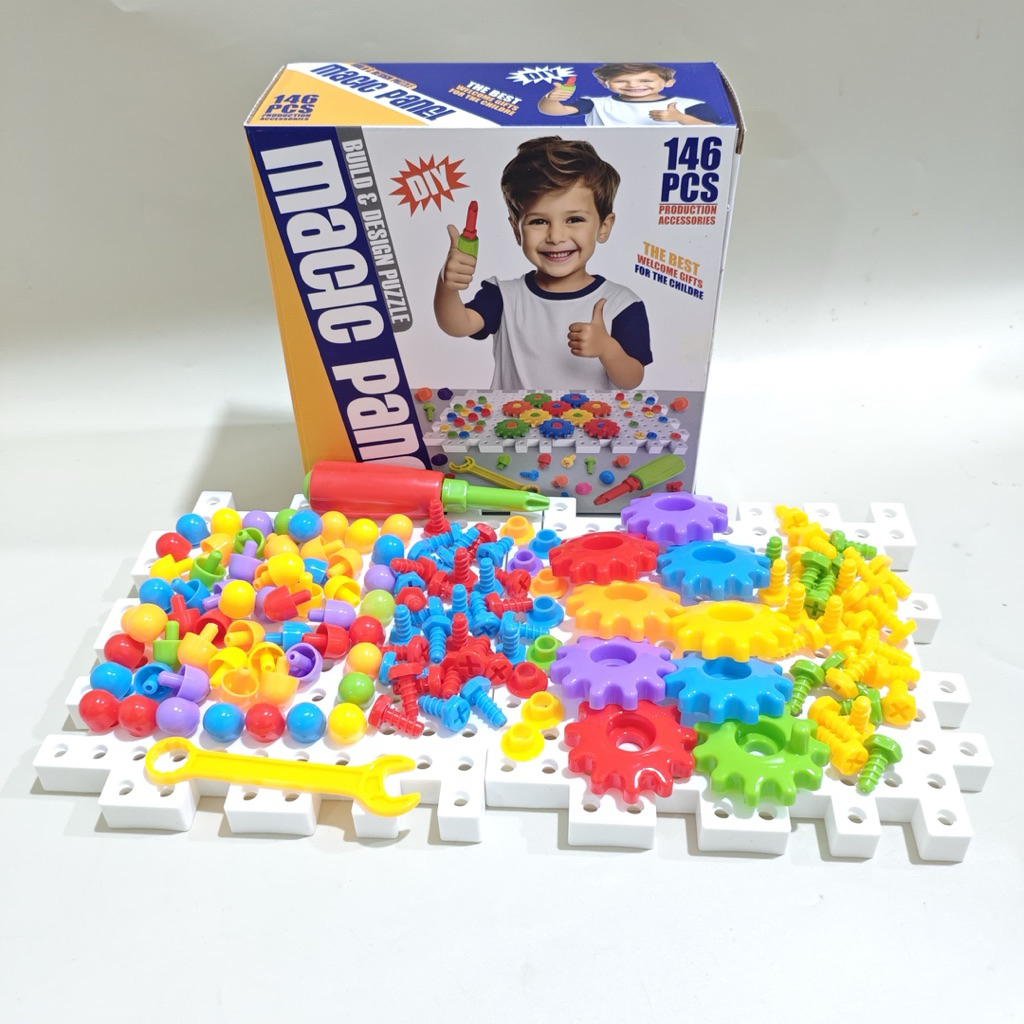 Jual magic panel diy build design puzzle gear set toolbox mainan ...