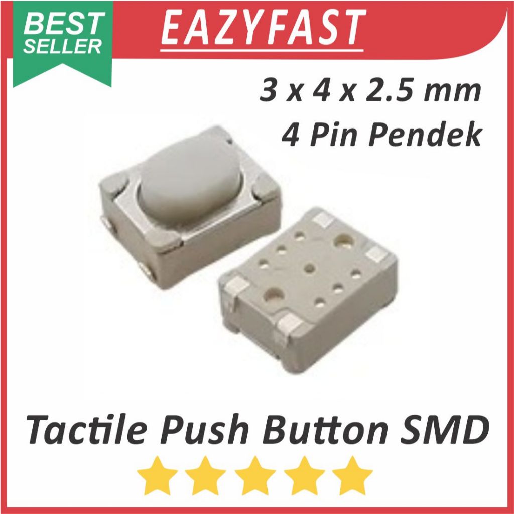 Jual Tactile Push Button Switch Key SMD 3x4x2.5mm 4P 4 Pin Kaki Pendek ...
