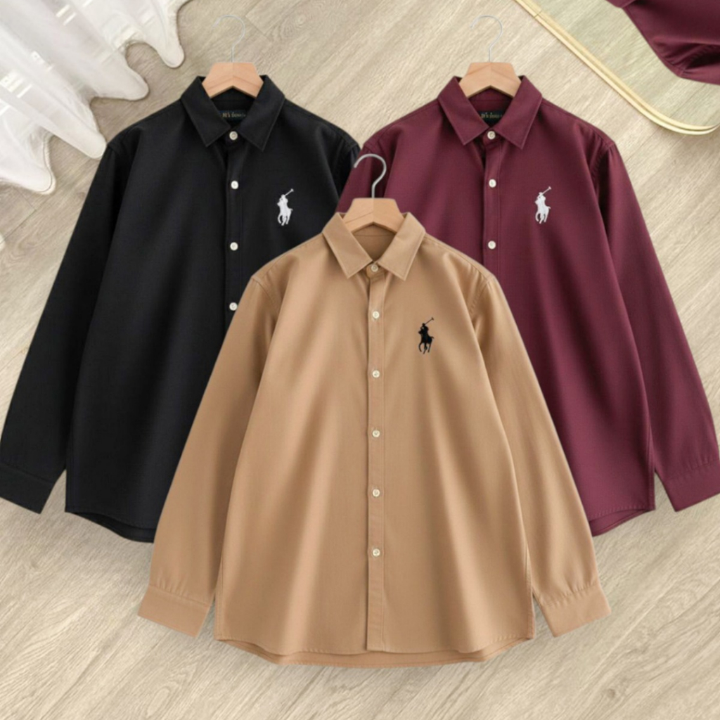 Kemeja Formal Wanita Bordir Polo Katun Premium Lengan Panjang