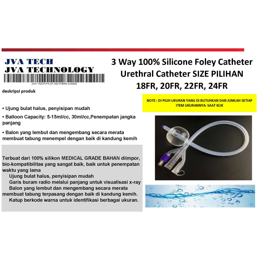 Jual 3 Way 100% Silicone Foley Catheter Urethral Catheter ,, pilihan ...
