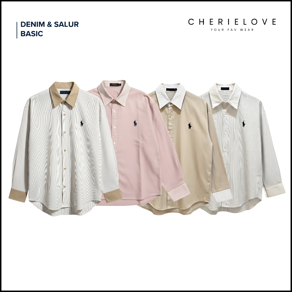 CHERIELOVE | Basic Denim Pastel Kemeja mix Stripe - Atasan…
