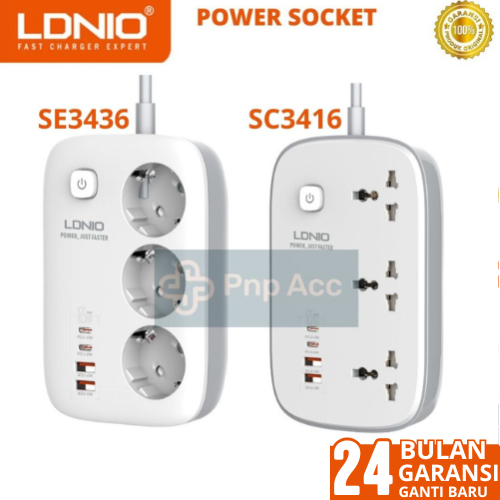 Jual LDNIO Power Strip 3 Socket SC3416 SE3436 3250W 4 USB 65W GaN ...