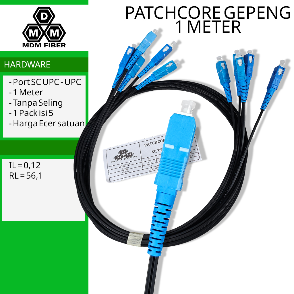 Patchcore gepeng biru 1 meter 2 meter port kanan kiri kabel fiber optik mdm fiber