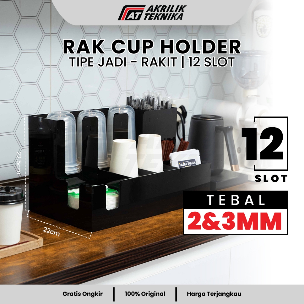 Jual Rak Paper Cup 12 Slot / Dispenser Organizer Cafe / Rak Sedotan ...