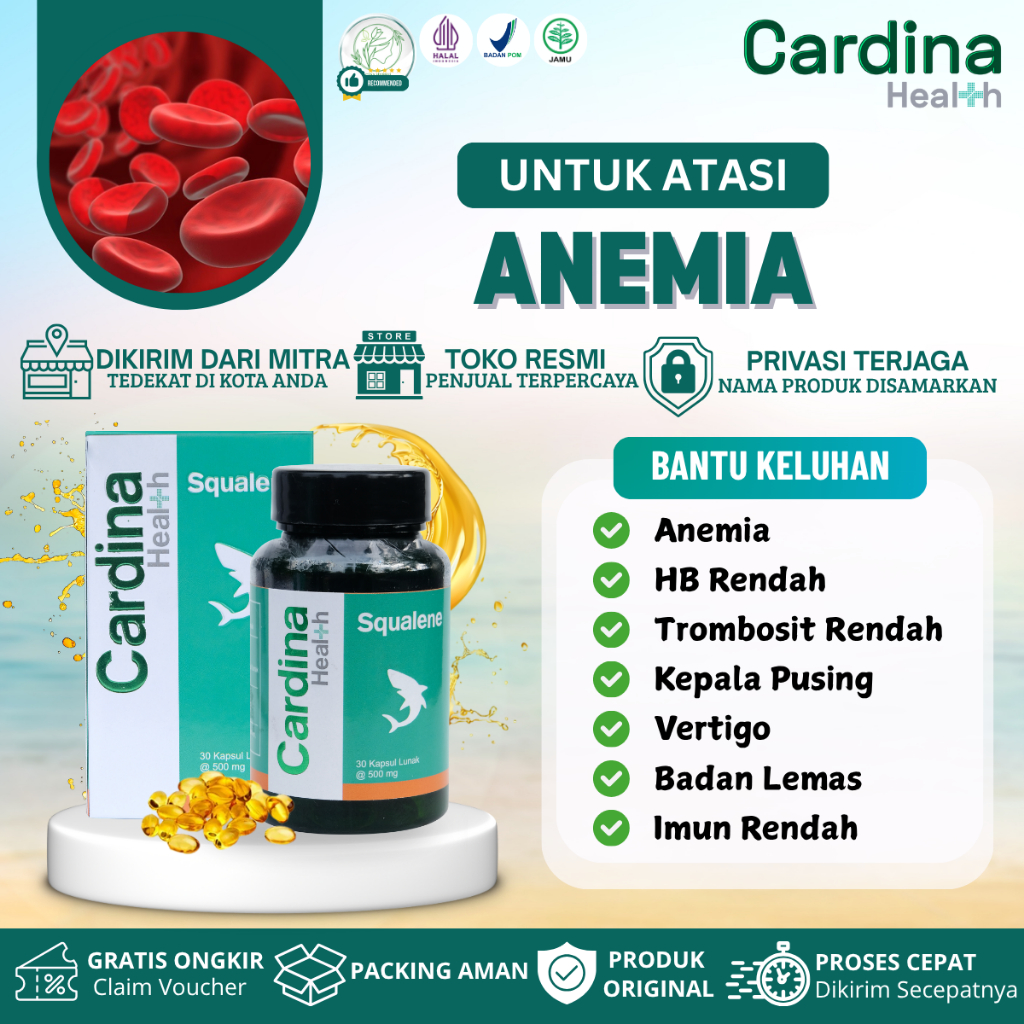 Jual Cardina Health Squalene - Untuk Anemia HB Rendah Trombosit Rendah ...