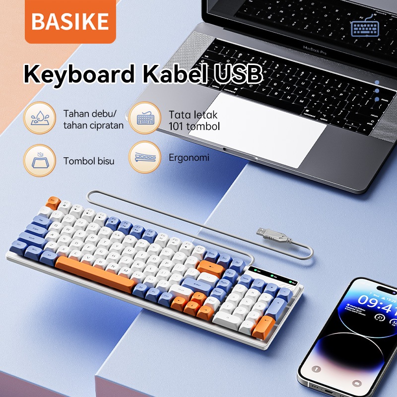 Jual BASIKE Keyboard Wired Kabel USB 101Keys Mechanical Gaming Silent ...