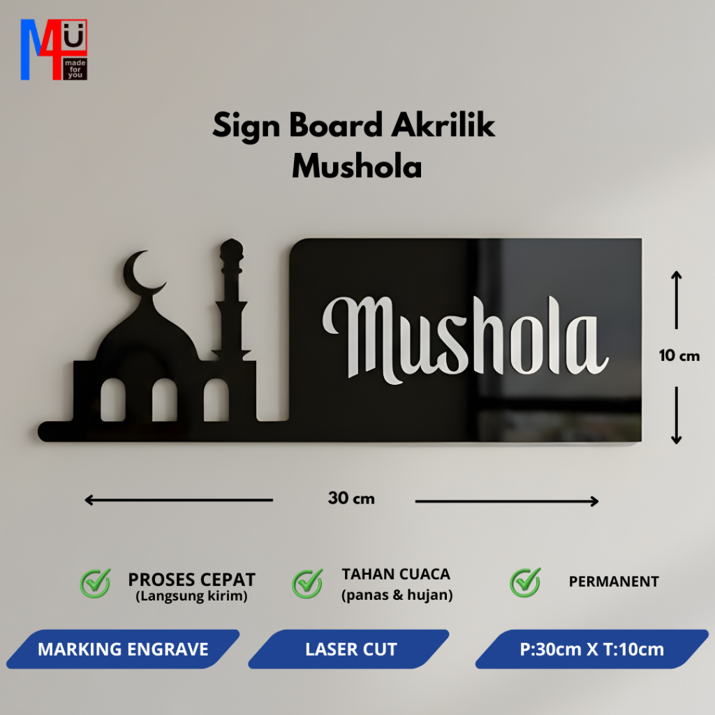 Jual [ME] Sign akrilik Mushola 30x10 Cutting Pattern/Signage Board ...