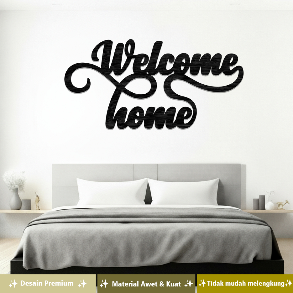 Hiasan Dinding Kayu Motif WELCOME HOME Aesthetic Pajangan Ruang Tamu Laser Cut Terlaris