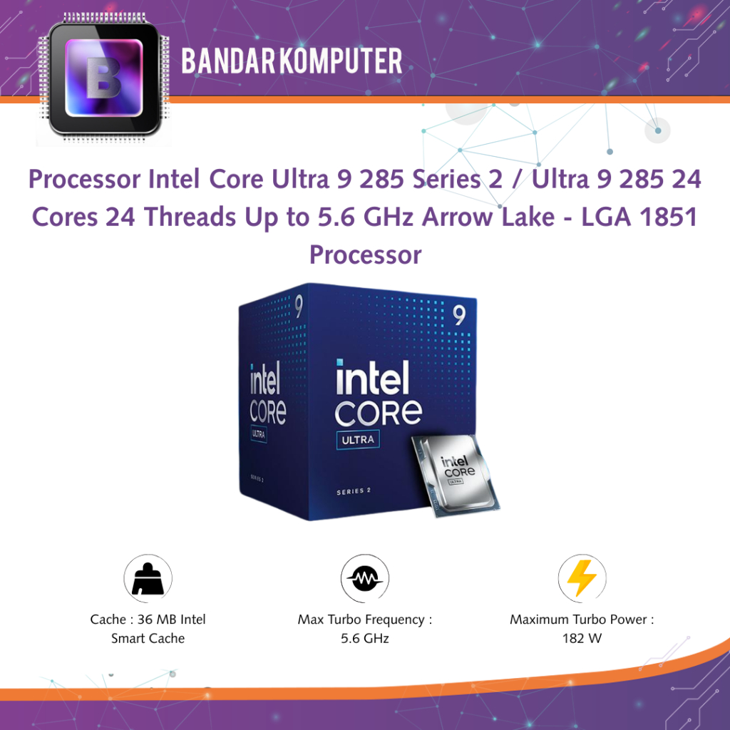 Jual Processor Intel Core Ultra 9 285 Series 2 / Ultra 9 285 24 Cores ...