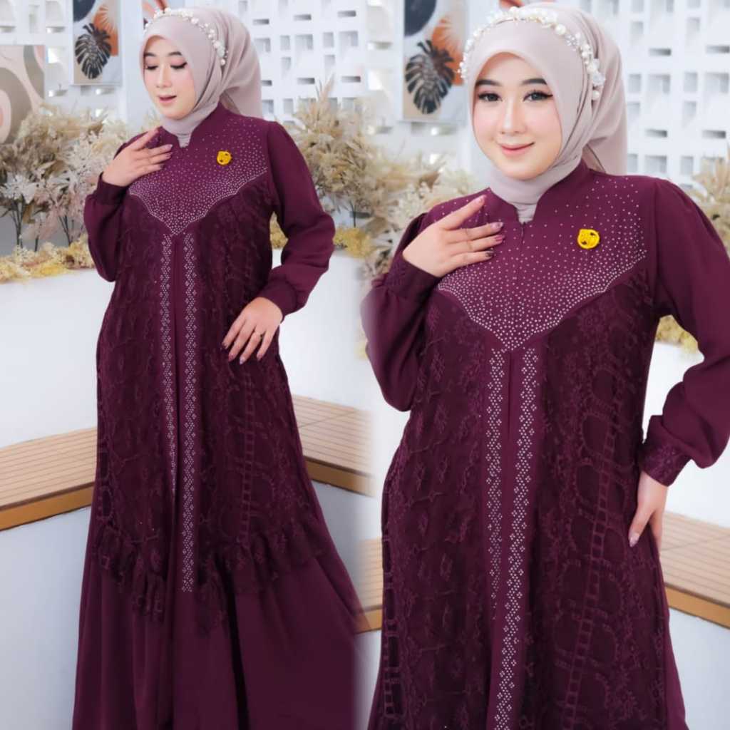Hijab Pratiwi - Helwa Dress Gamis Cingkel Mix Brukat Mewah Elegant Terbaru untuk Dewasa & Remaja Kekinian Cocok Lebaran Gamis Hari Raya