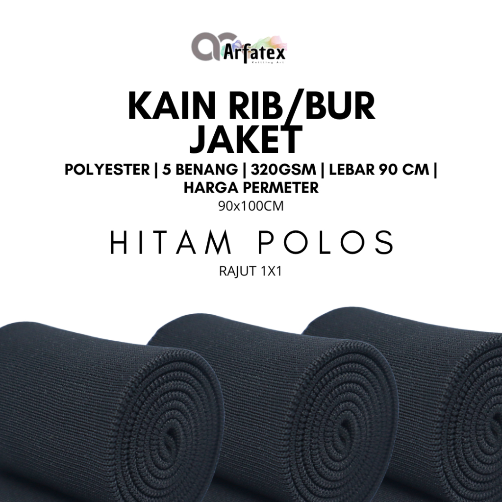 Jual Arfatex Kain rib bur hitam polyester premium elastis tebal lebar ...