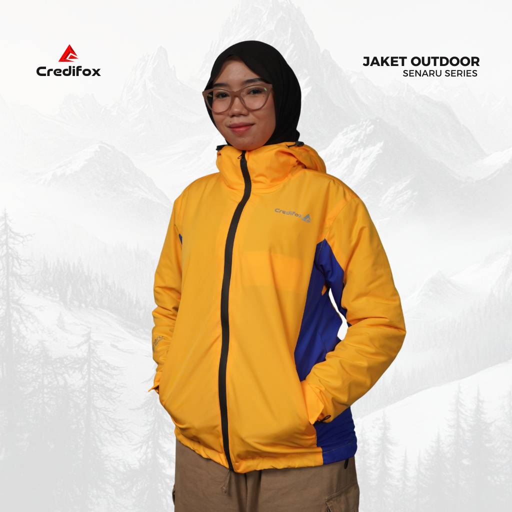 CREDIFOX Jaket Outdoor Kombinasi Senaru Series Bahan Taslan JN Premium Zipper Waterpoof - Jaket Hiking Pria Wanita - Jaket Winbreker