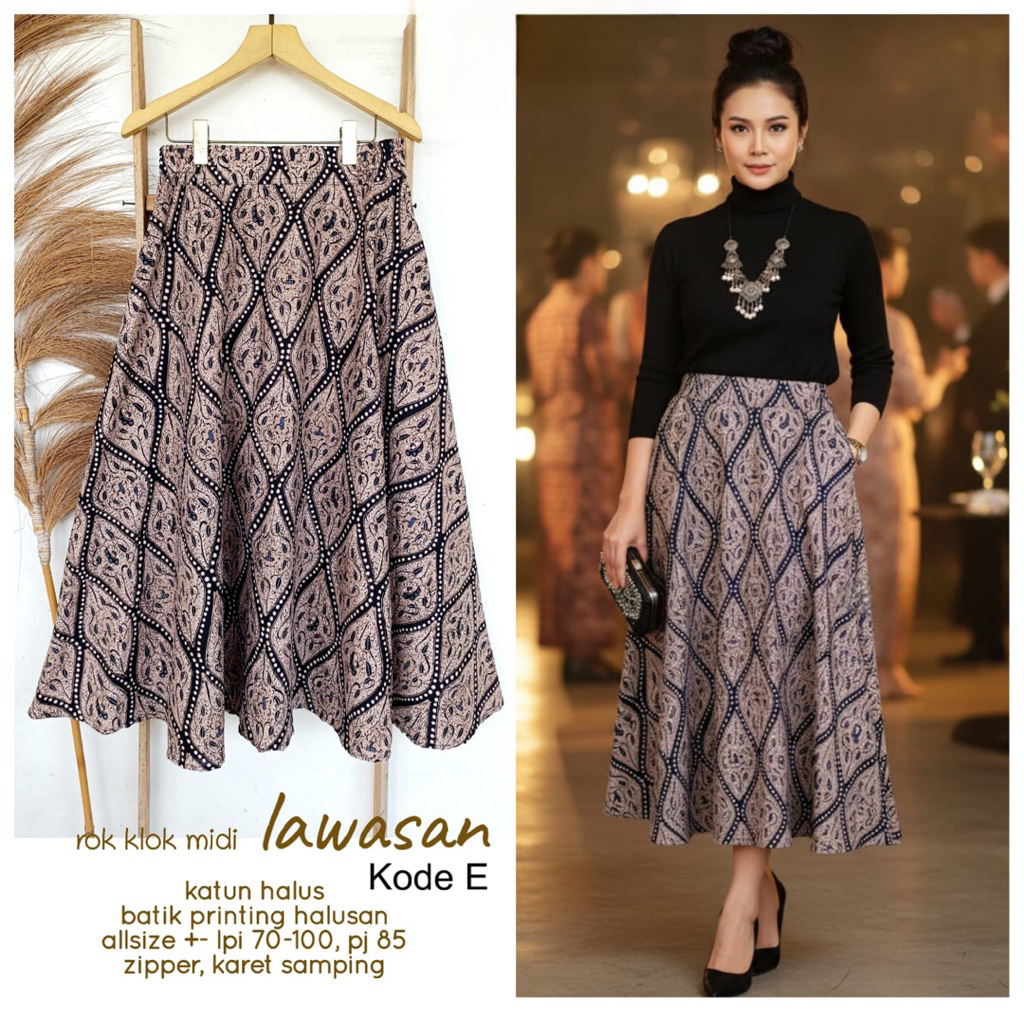 Jual Rok KLOK MIDI Batik Halus Lawasan Modern | Shopee Indonesia