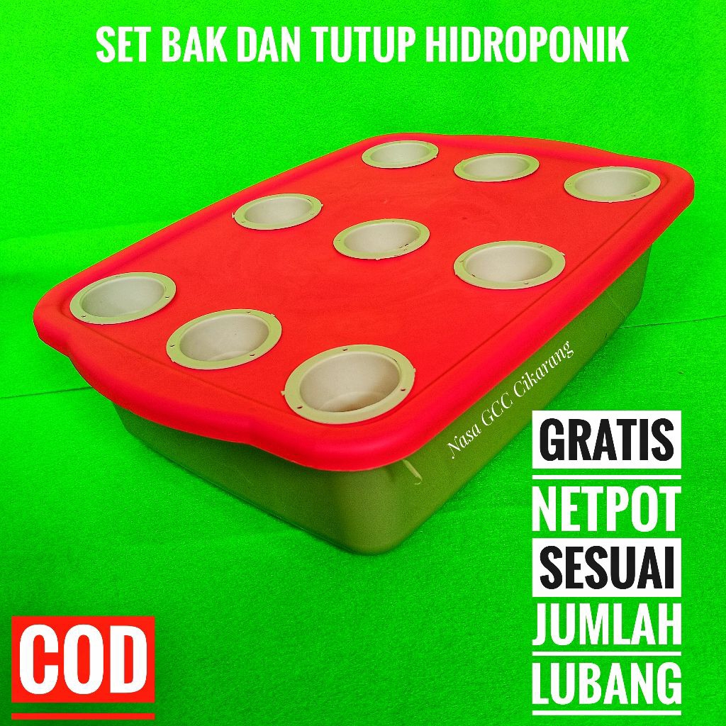 Bak Hidroponik Plus Tutup Gratis Netpot 5cm hitam sesuai jumlah lubang