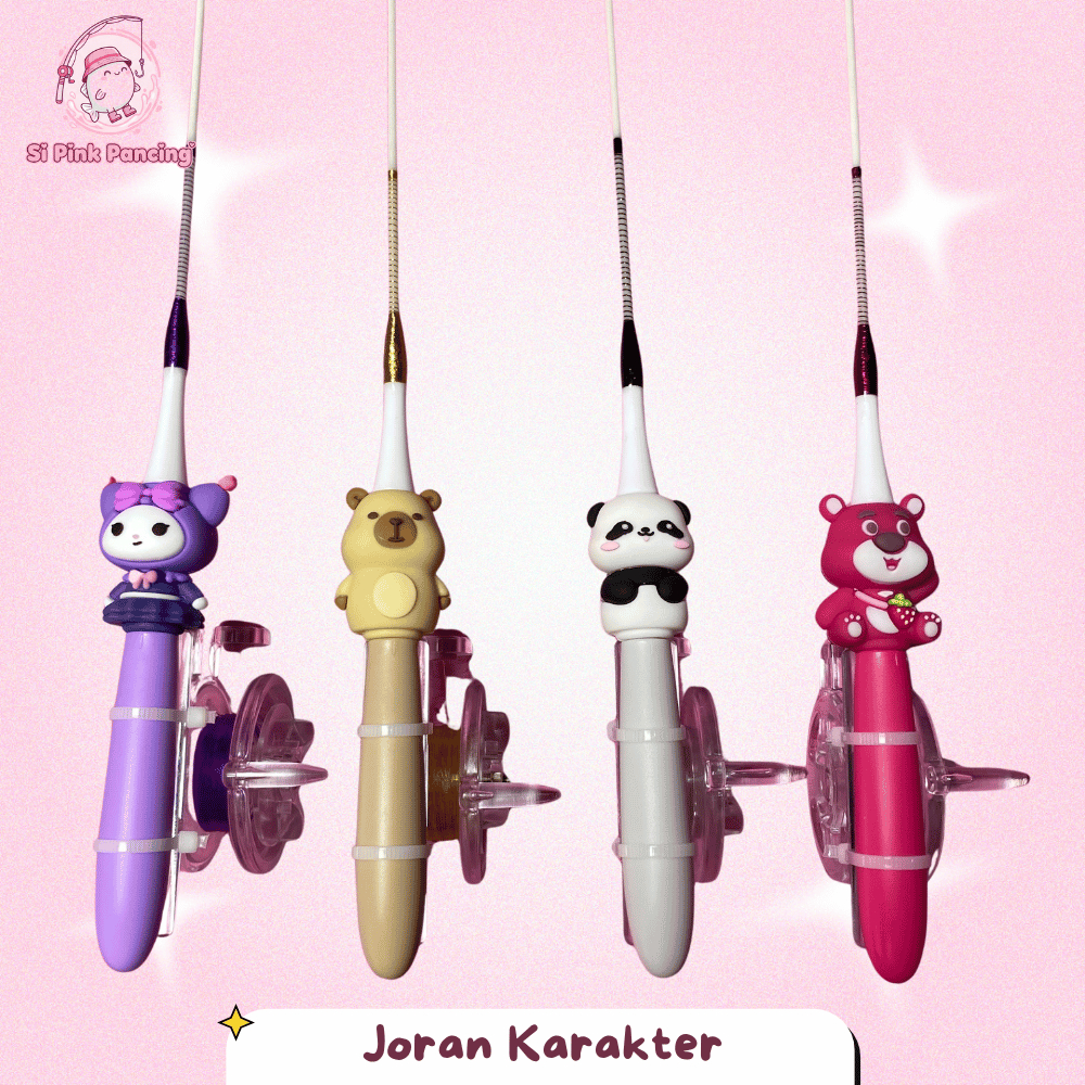 (New Character) FULL SET Si Pink Pancing (K02) Joran Microfishing Karakter Costum Lucu Pink Fungsional Satu Set Siap Lempar Pancingan
