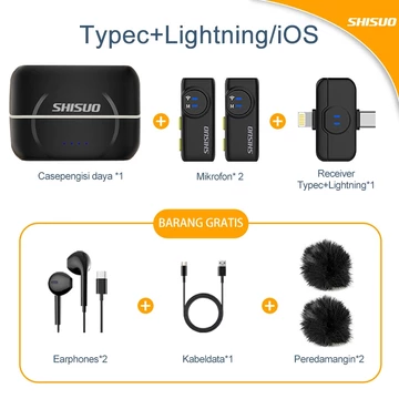 SHISU0 A5 Microphone Wireless MikrofonNirkabel Wireless Mic Clip On Dan Charging CaseLavalier