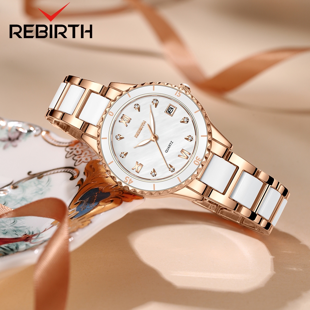 Jual REBIRTH Jam Tangan Wanita Elegent Kalender Fritillaria Dial L0134 ...