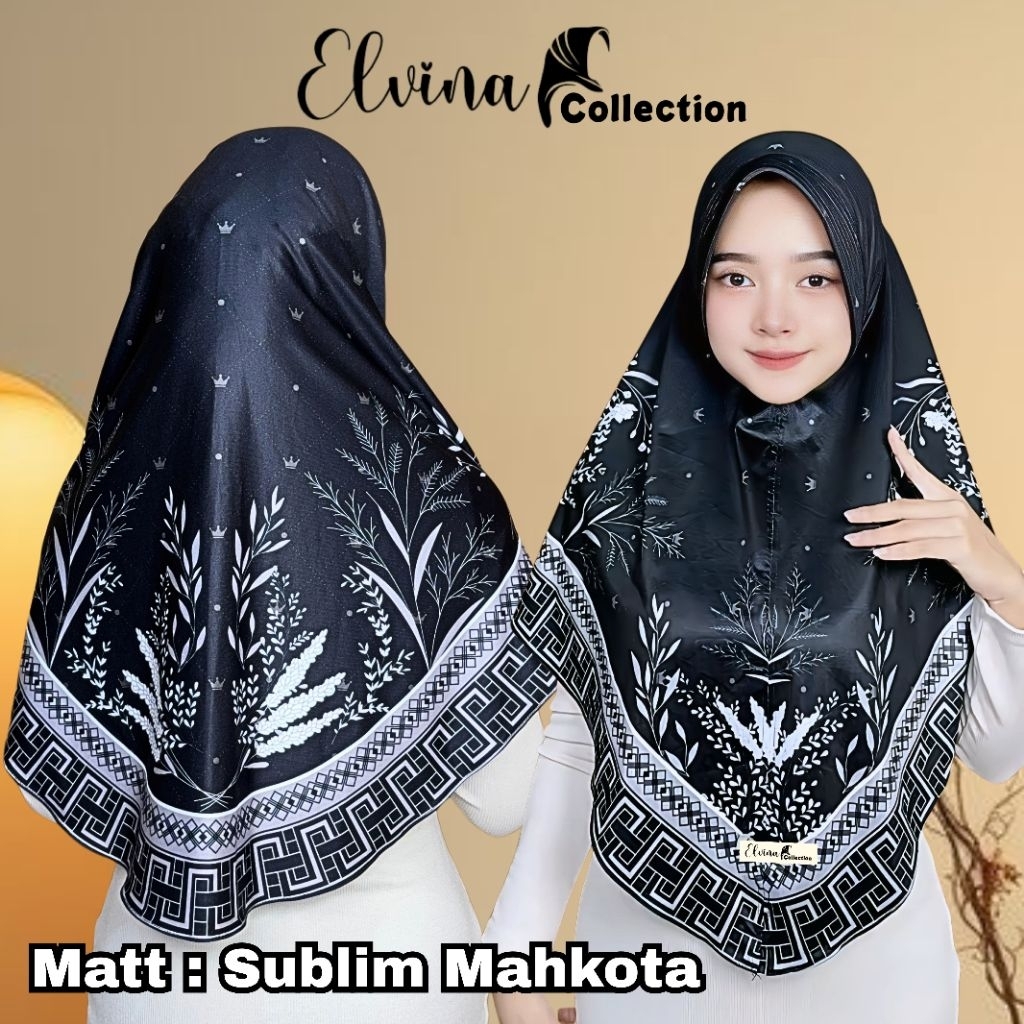 Hijab Sublim Printing Perpaduan Motif Bunga Mahkota By ELVINA Jersey Premium