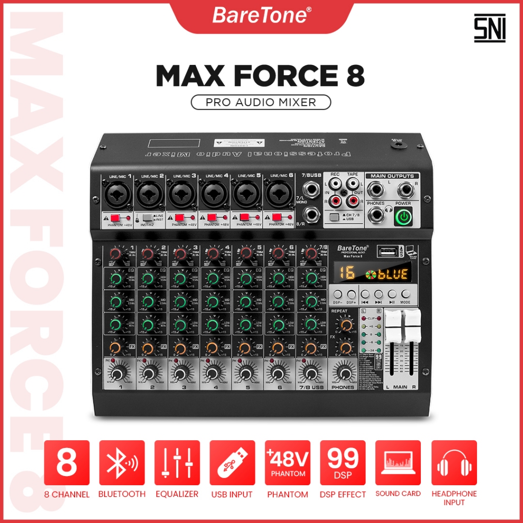 Jual Mixer Audio BareTone Max Force 8 - Professional MIxer 8 channel ...