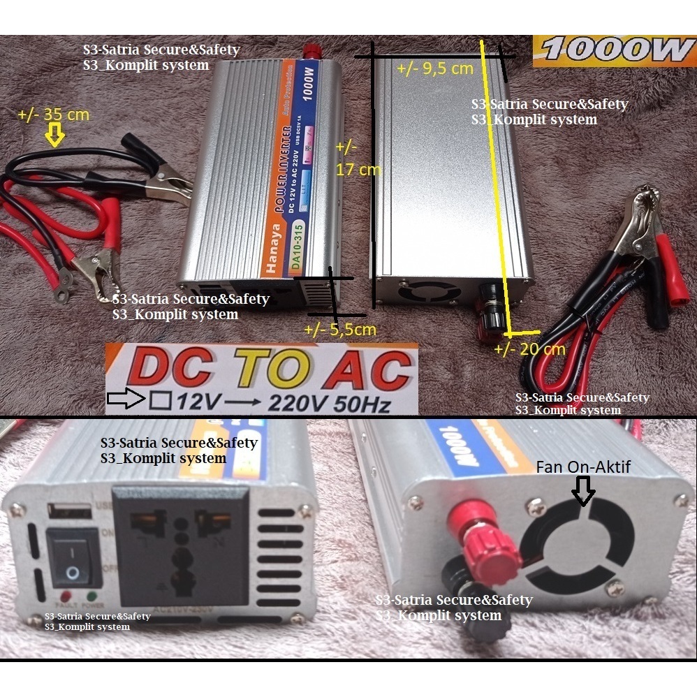 Jual 1000W Power inverter 1000 W ubah dari AKI accu DC 12v ke AC 220v ...