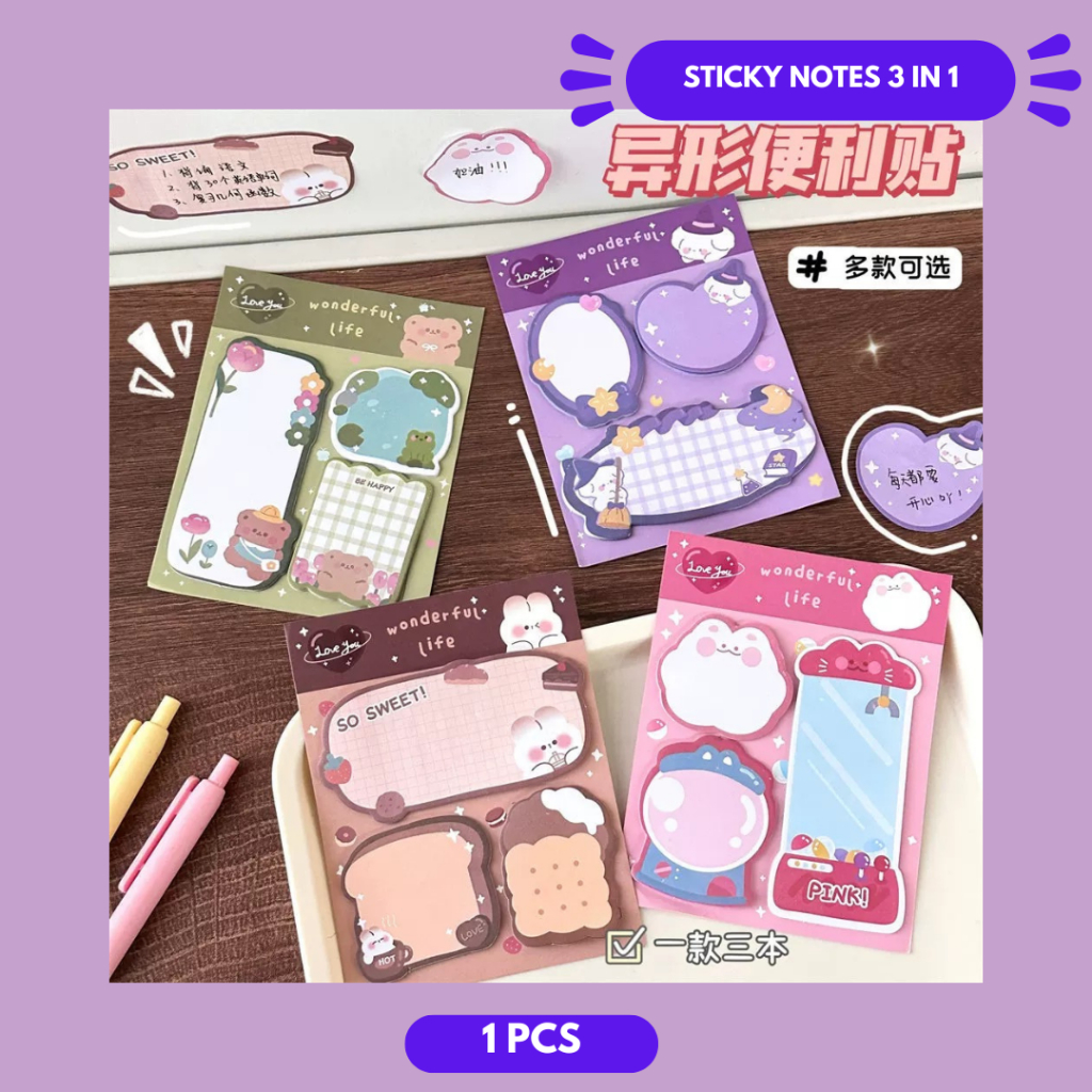 Jual STICKY NOTES 3 IN 1 MOTIF KARTUN / KERTAS MEMO MOTIF LUCU KARTUN ...