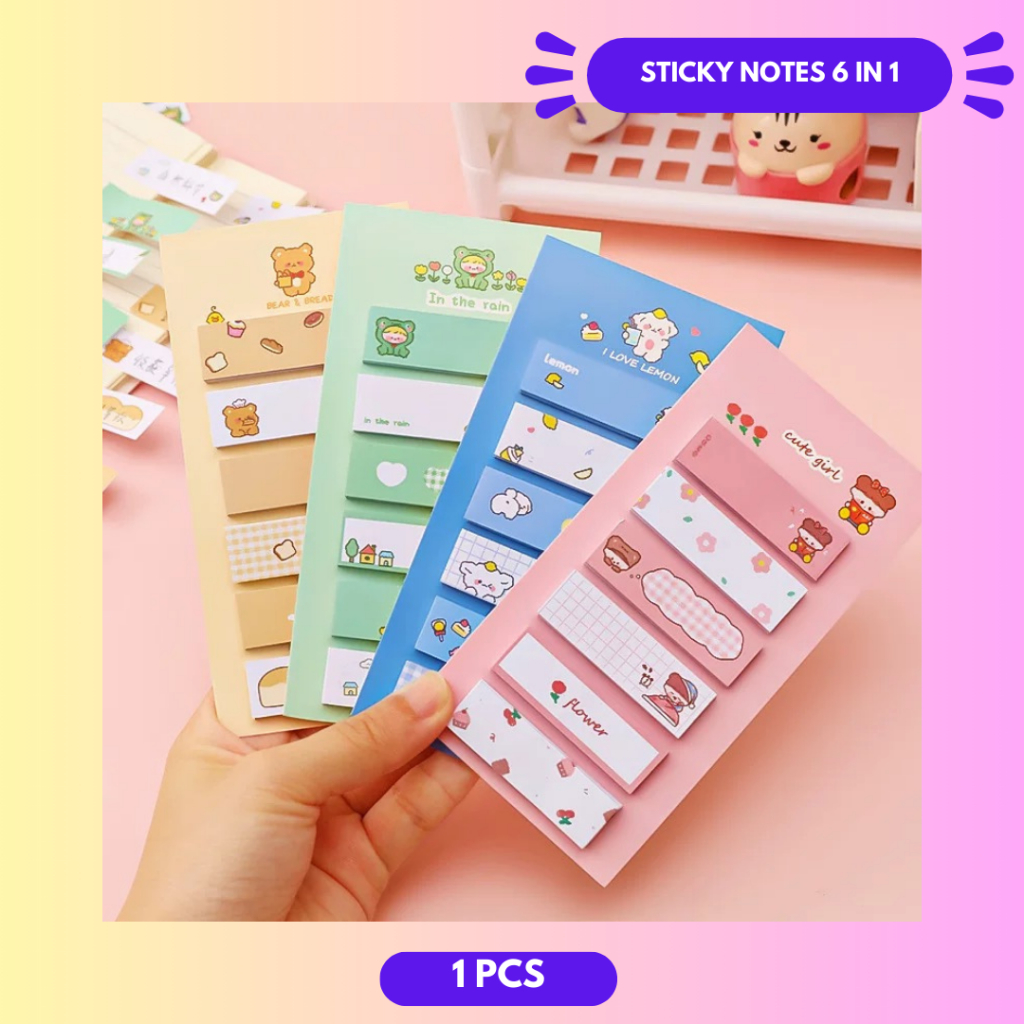 Jual STICKY NOTES KARTUN 6 IN 1 PEMBATAS BUKU KARAKTER LUCU ISI 120 ...