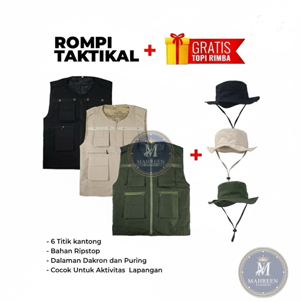 Jual Rompi Tactical Dewasa Gratis Topi Rimba / Rompi Lapangan Outdoor ...