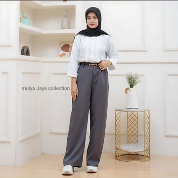 Losse Pants Trousers Celana Kerja Masa Kini Celana Wanita Kantor Kulot Populer Celana Higwist