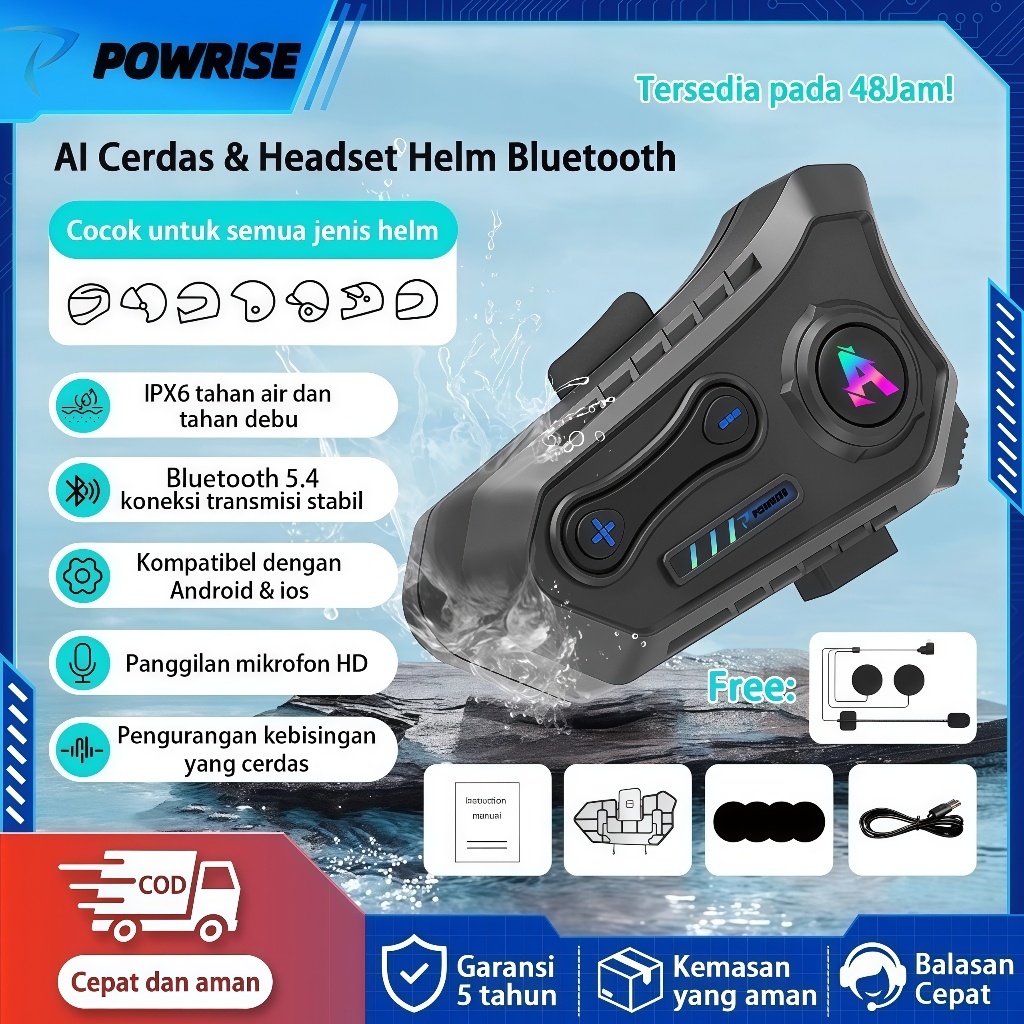 Jual Powrise Intercom Helm Motor Headset Helm Bluetooth Hands Free IPX7 ...