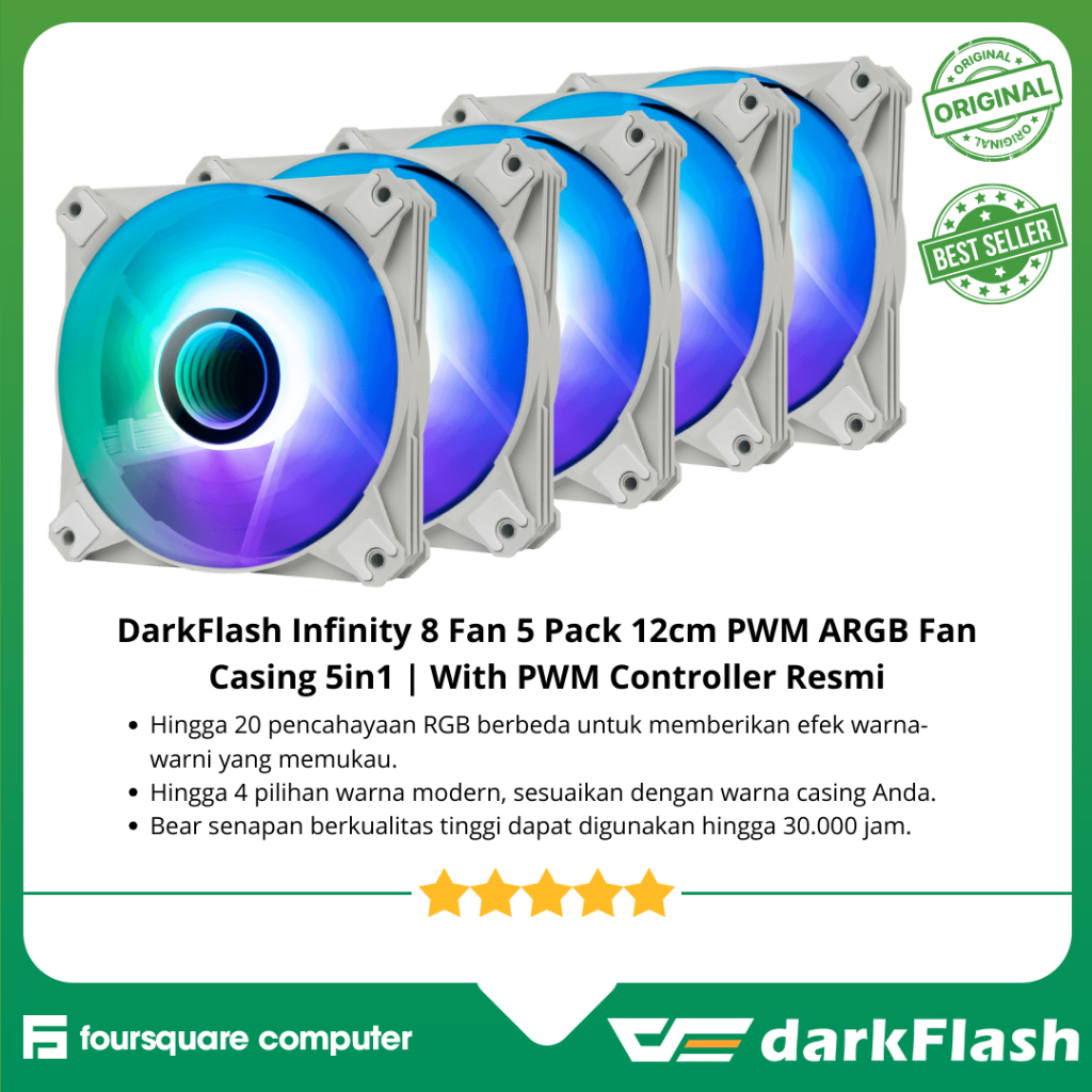 Jual DarkFlash Infinity 8 Fan 5 Pack 12cm PWM ARGB Fan Casing 5in1 ...