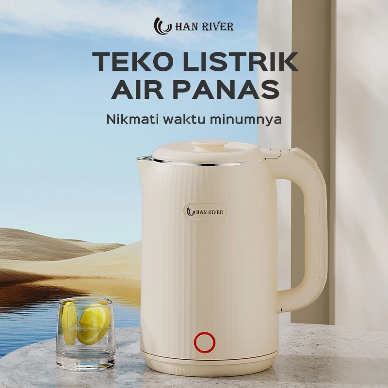 Teko Listrik HAN RIVER HRDSH01 warna putih dengan desain elegan dan kapasitas 2.5L
