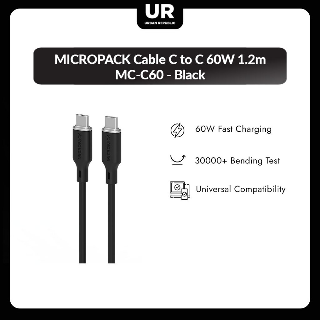 Jual MICROPACK Cable C to C 60W 1.2m MC-C60 - Black | Shopee Indonesia