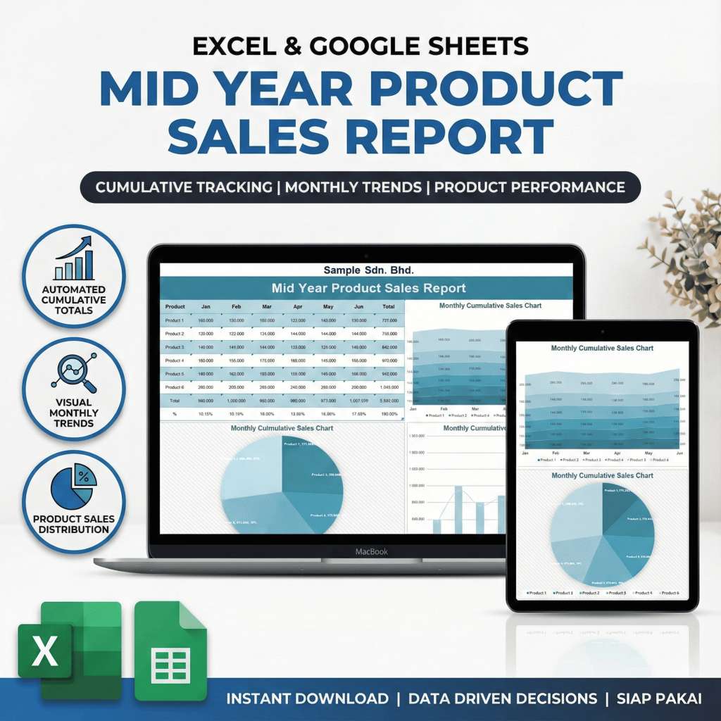 Jual Mid Year Product Sales Report Excel Template Dashboard Analisa ...