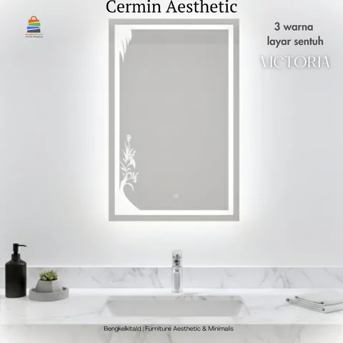 Victoria Aesthetic Mirror LED Sanblast Touchscreen Wall Glass Mirror Light Aesthetic Bathroom Mirror