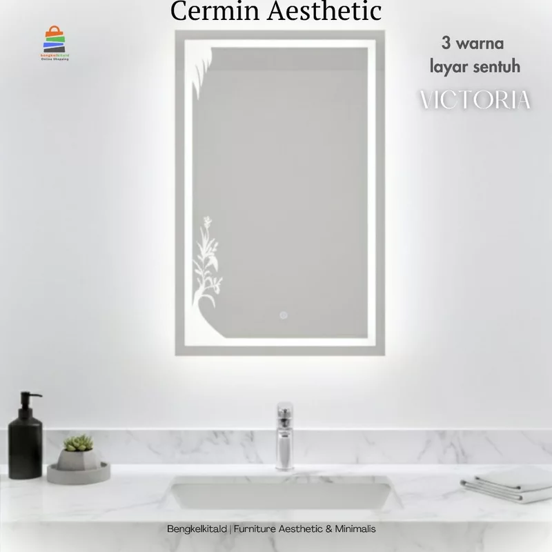 Victoria Aesthetic Mirror LED Sanblast Touchscreen Wall Glass Mirror Light Aesthetic Bathroom Mirror
