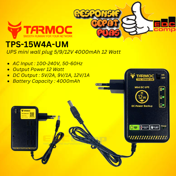 Jual Tarmoc TPS-15W4A-UM | UPS mini wall plug 5/9/12V 4000mAh 12 Watt ...