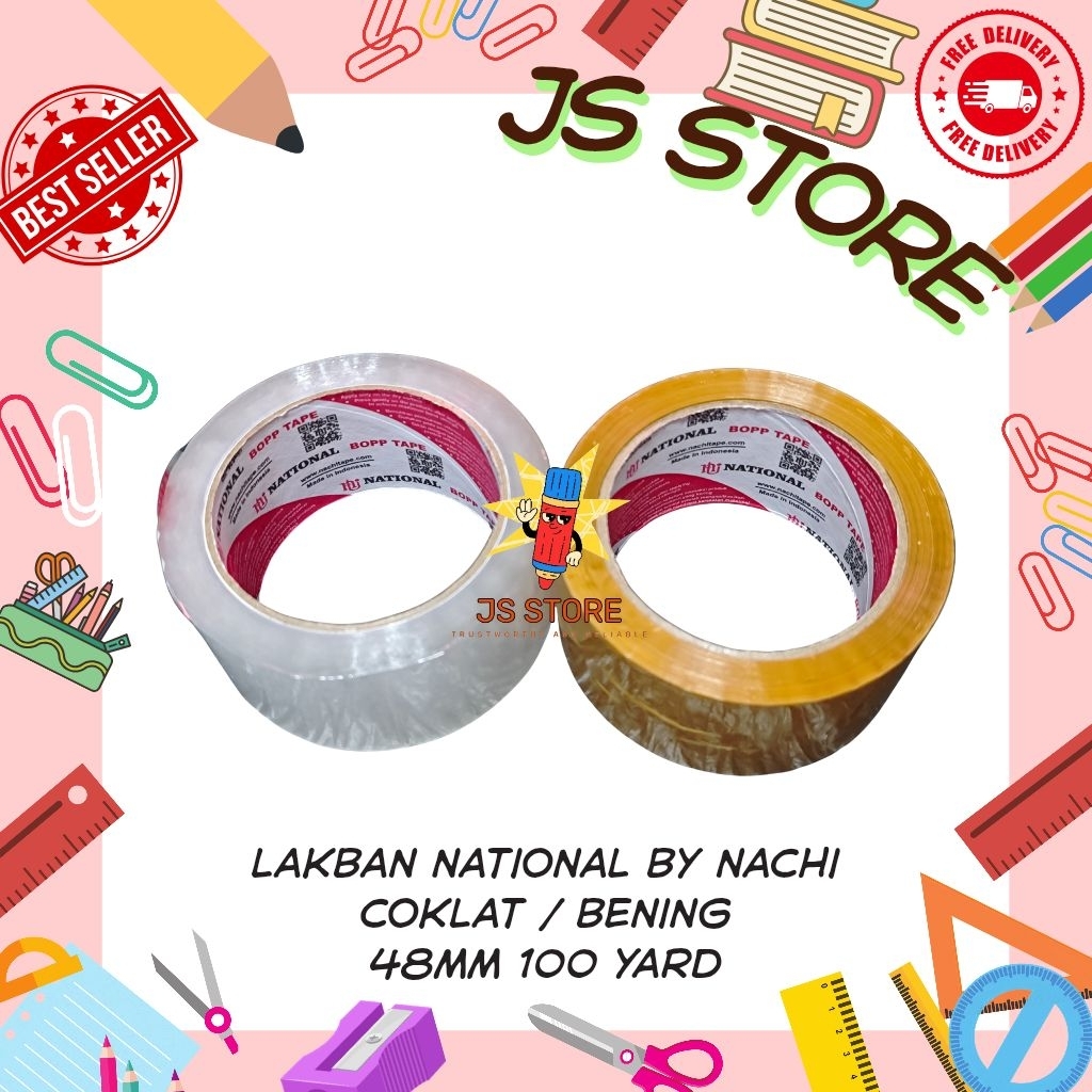 Jual Lakban NATIONAL BY NACHI TAPE 48mm 100 Yard / Lakban 2 inch Bening