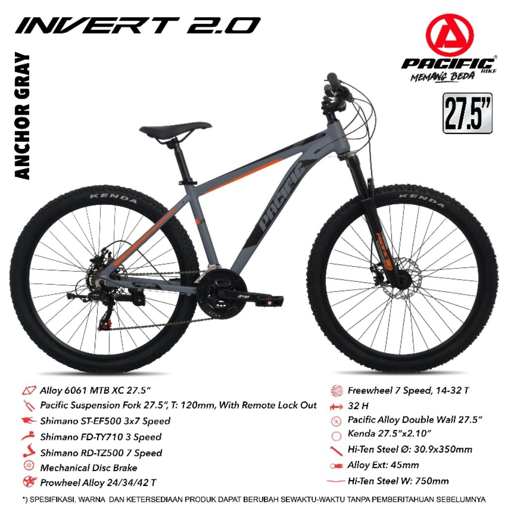 Jual Sepeda Gunung MTB 27,5 Inch PACIFIC INVERT 2.0 Frame Alloy 3X7 ...