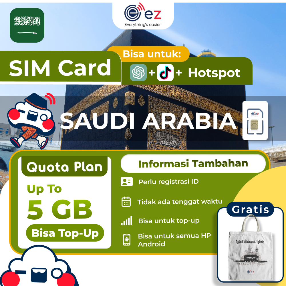 Jual ez Sim Card Plus Saudi Arabia [Arab Saudi] Hingga 20GB | Paket ...