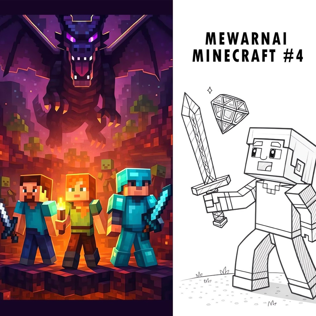 Jual 15 Lembar A5 Kertas Mewarnai Tema Minecraft part 4